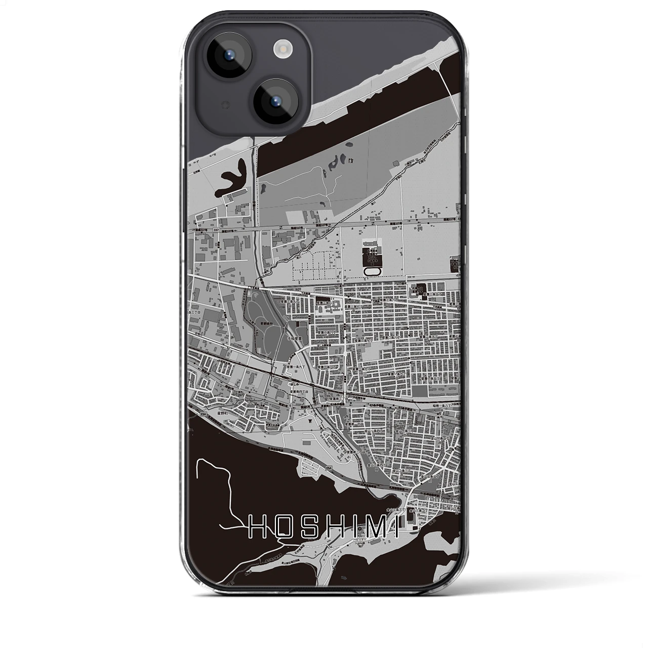 【ほしみ(北海道)】地図柄iPhoneケース(クリアタイプ)モノトーン・iPhone 14 Plus 用