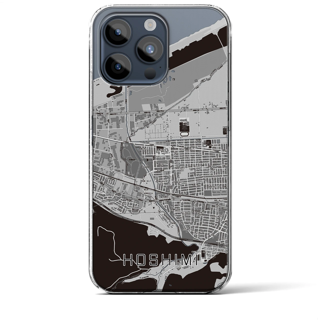 【ほしみ(北海道)】地図柄iPhoneケース(クリアタイプ)モノトーン・iPhone 15 Pro Max 用