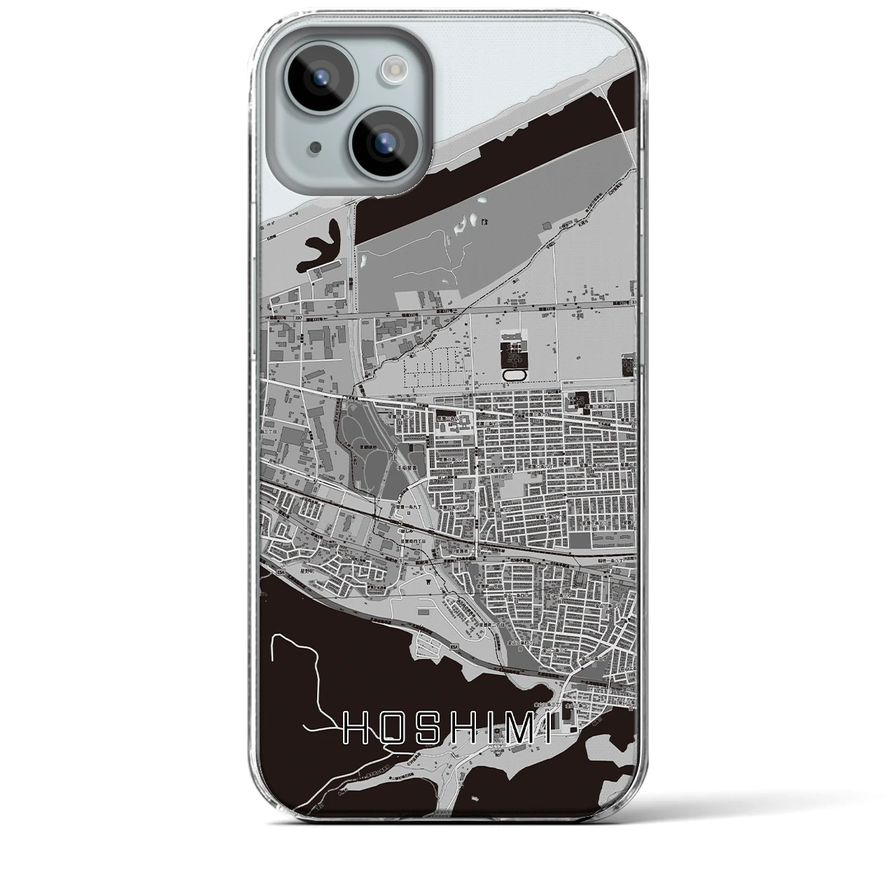 【ほしみ(北海道)】地図柄iPhoneケース(クリアタイプ)モノトーン・iPhone 15 Plus 用