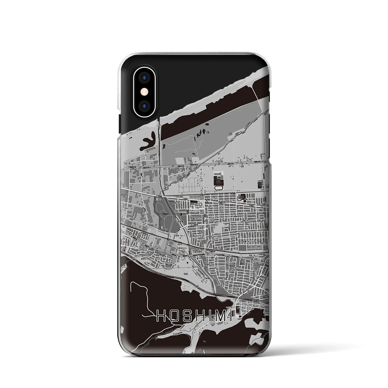 【ほしみ(北海道)】地図柄iPhoneケース(クリアタイプ)モノトーン・iPhone XS / X 用