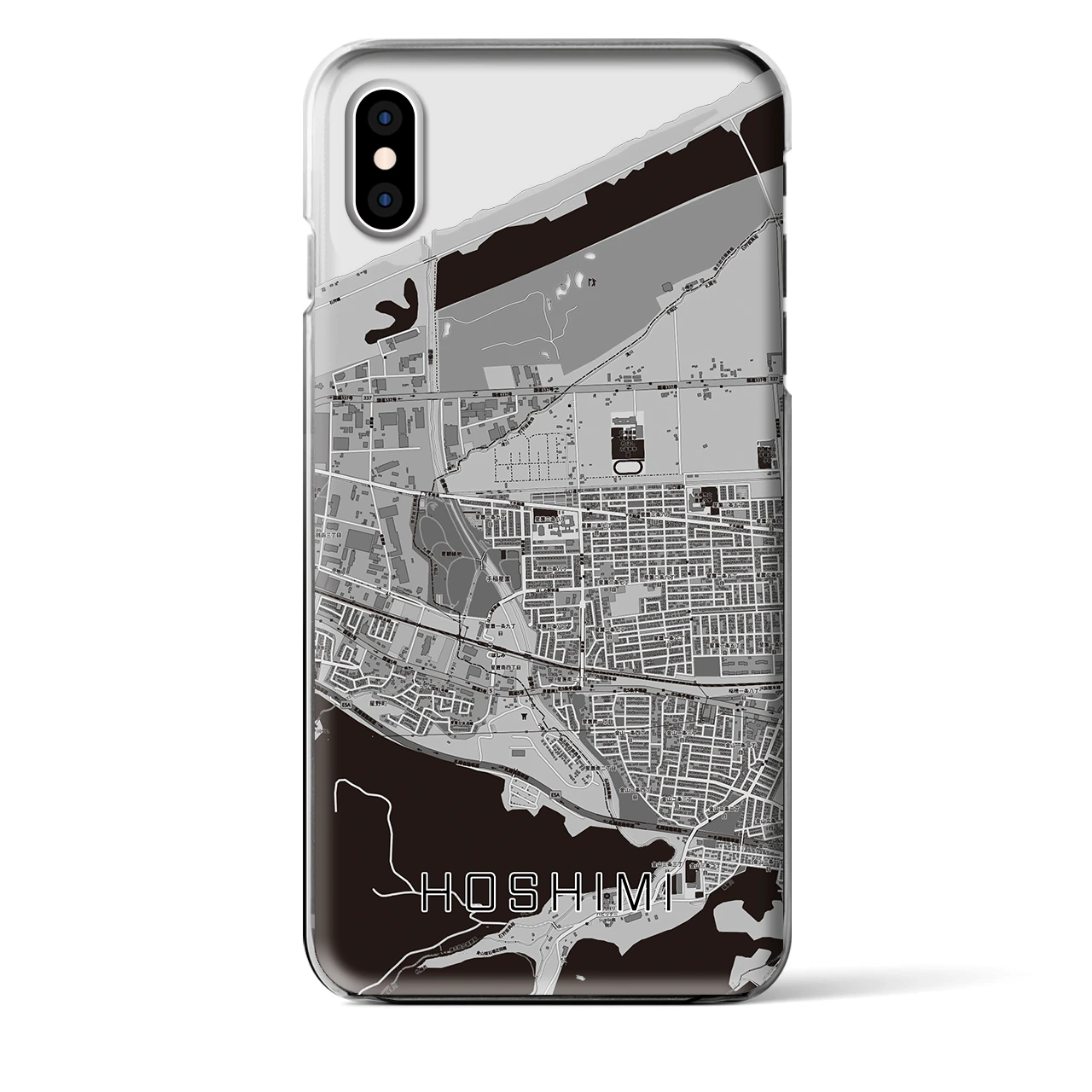 【ほしみ(北海道)】地図柄iPhoneケース(クリアタイプ)モノトーン・iPhone XS Max 用