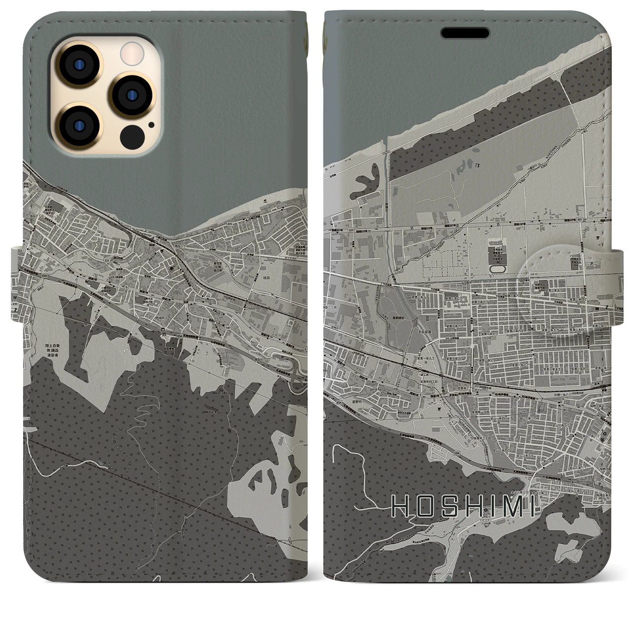 【ほしみ(北海道)】地図柄iPhoneケース(手帳タイプ)モノトーン・iPhone 12 Pro Max 用