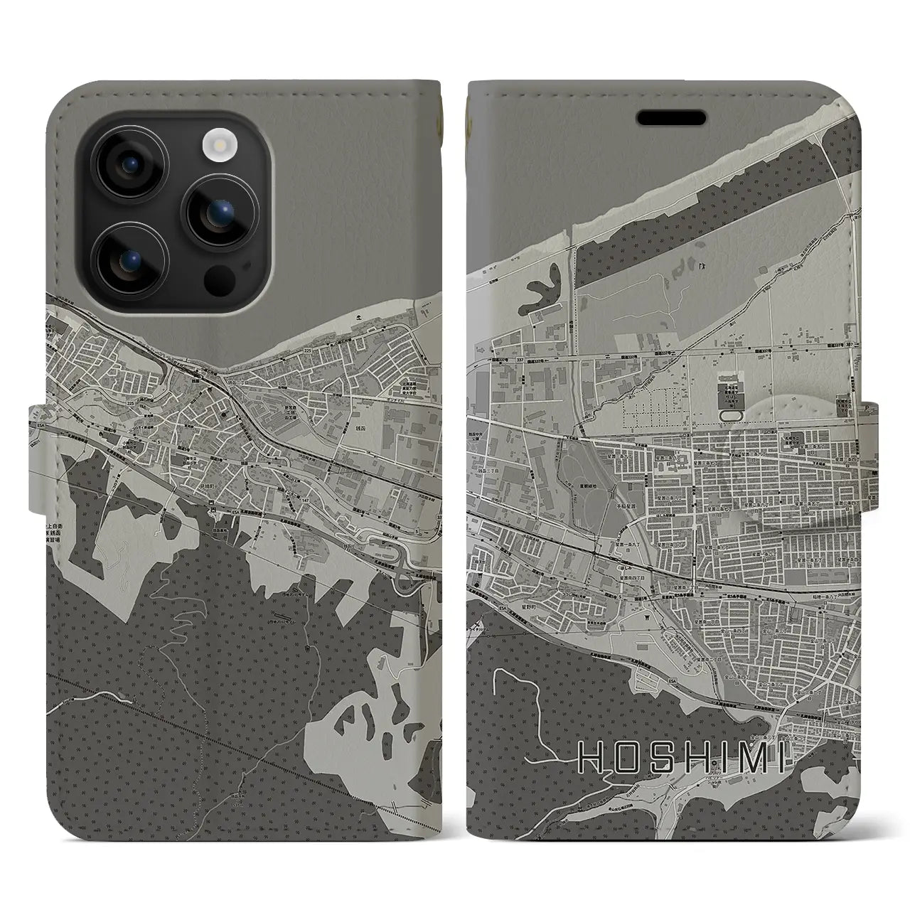 【ほしみ(北海道)】地図柄iPhoneケース(手帳タイプ)モノトーン・iPhone 16 用