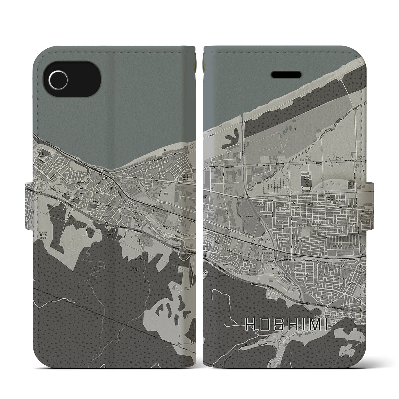 【ほしみ(北海道)】地図柄iPhoneケース(手帳タイプ)モノトーン・iPhone SE(第3 / 第2世代) / 8 / 7 / 6s / 6 用