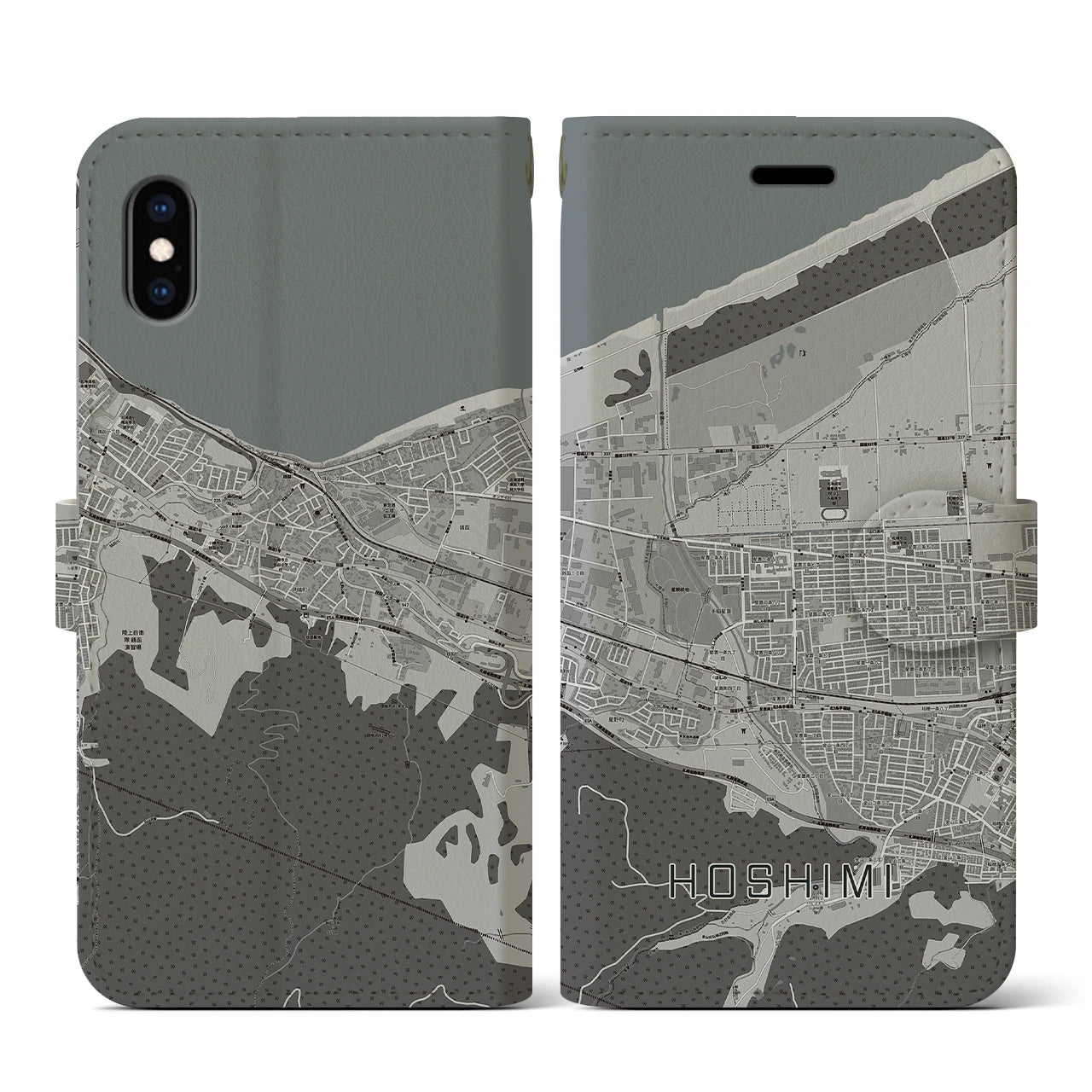 【ほしみ(北海道)】地図柄iPhoneケース(手帳タイプ)モノトーン・iPhone XS / X 用
