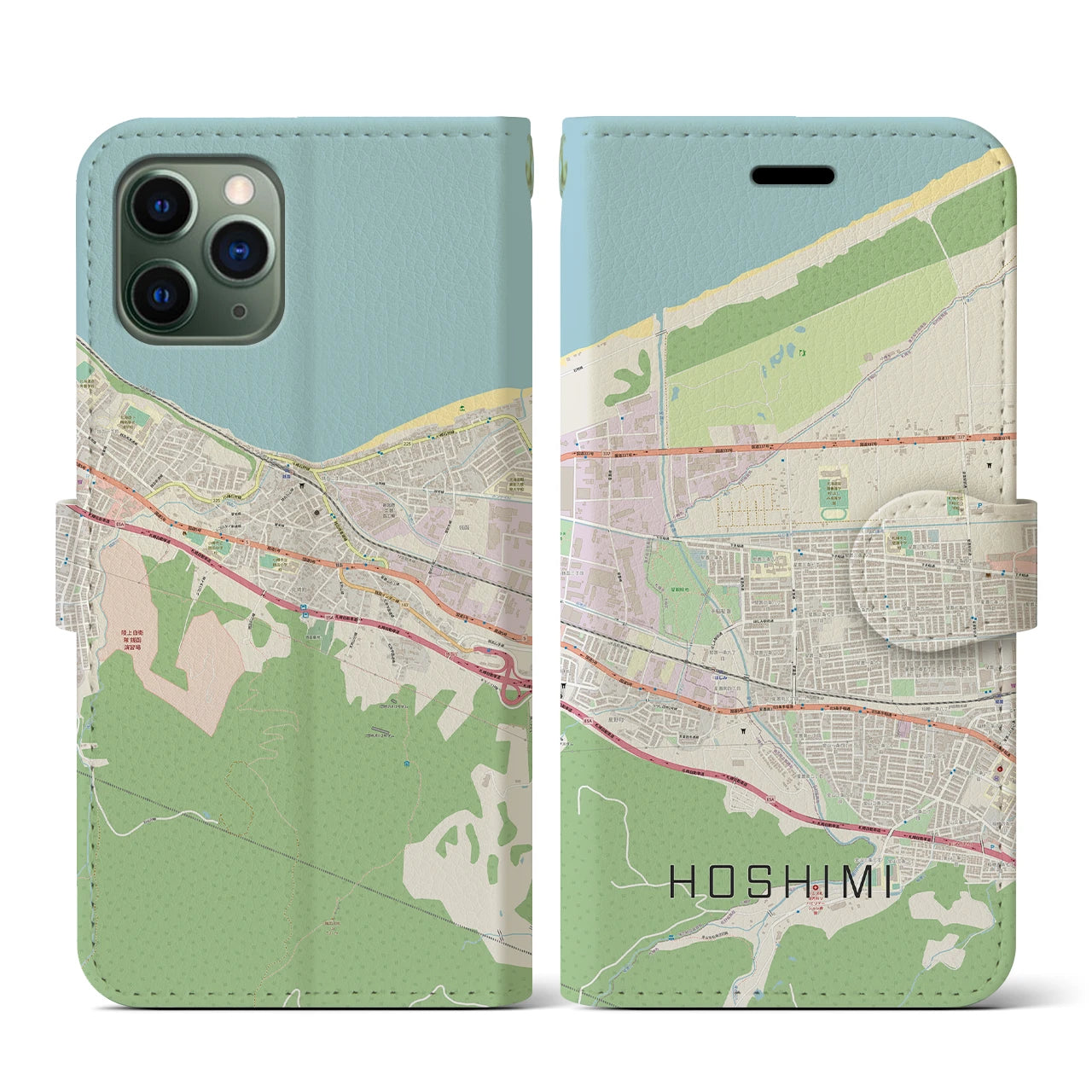 【ほしみ(北海道)】地図柄iPhoneケース(手帳タイプ)ナチュラル・iPhone 11 Pro 用