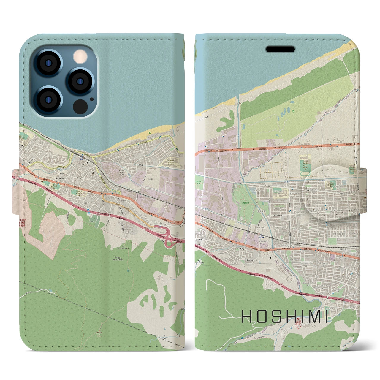 【ほしみ(北海道)】地図柄iPhoneケース(手帳タイプ)ナチュラル・iPhone 12 / 12 Pro 用
