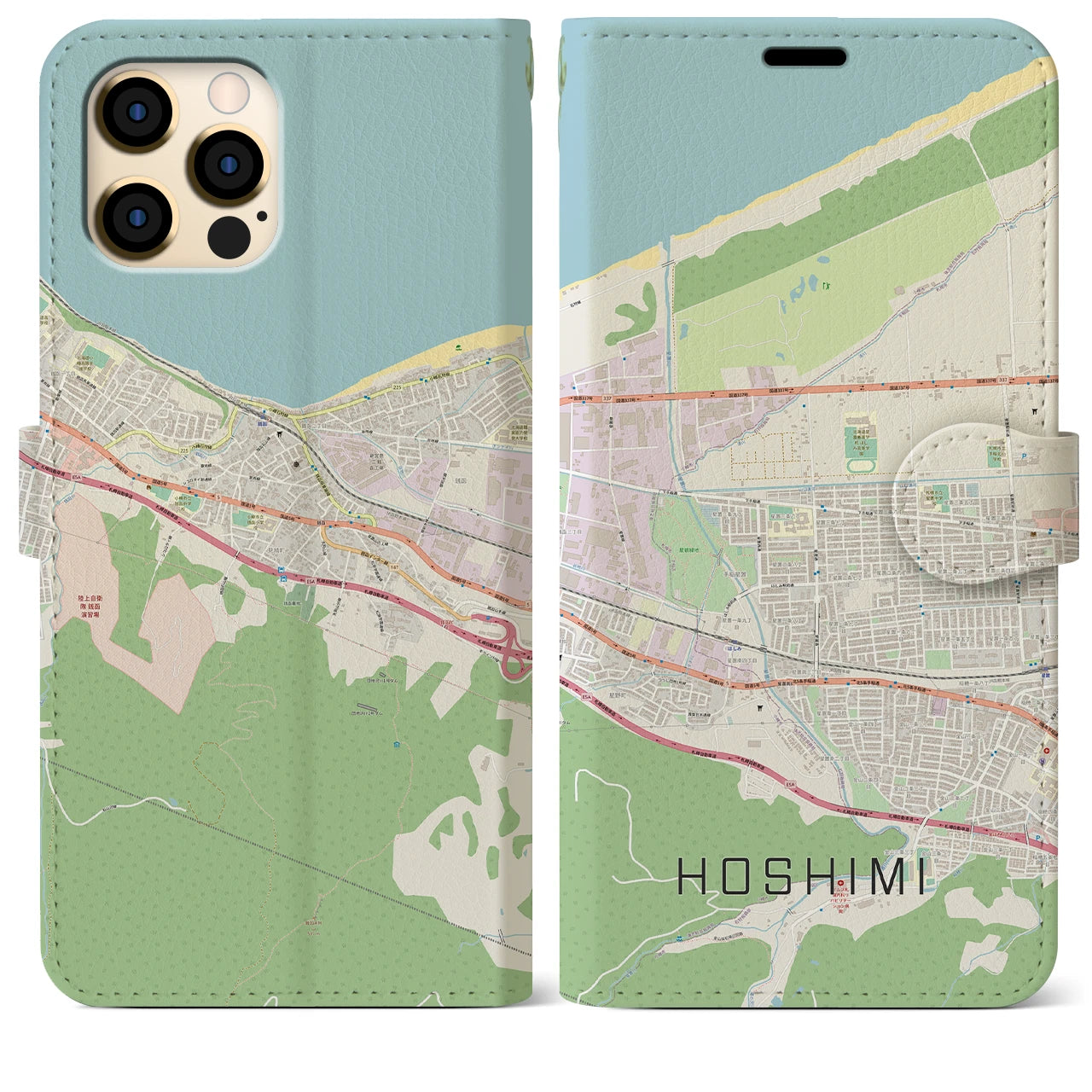 【ほしみ(北海道)】地図柄iPhoneケース(手帳タイプ)ナチュラル・iPhone 12 Pro Max 用