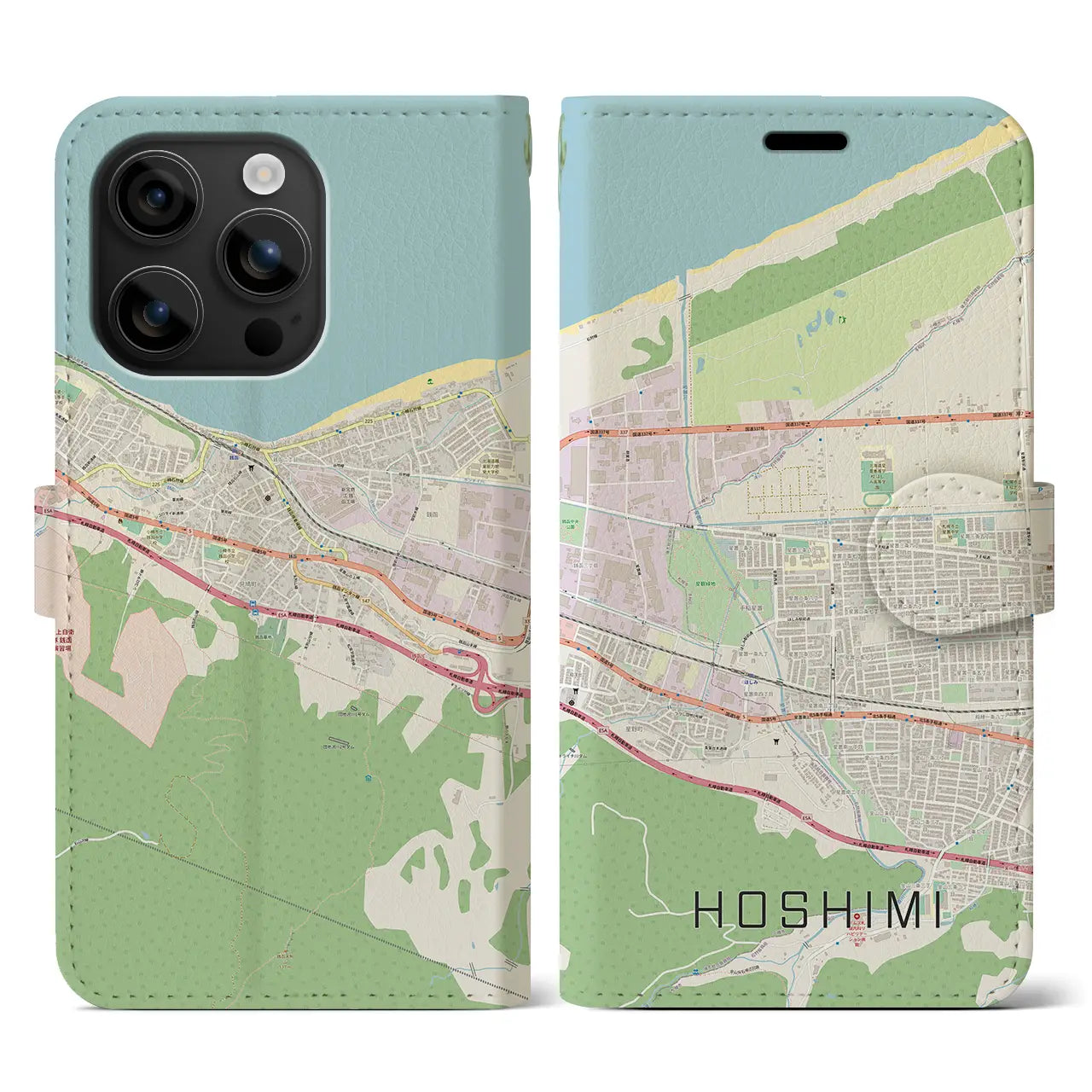 【ほしみ(北海道)】地図柄iPhoneケース(手帳タイプ)ナチュラル・iPhone 16 用