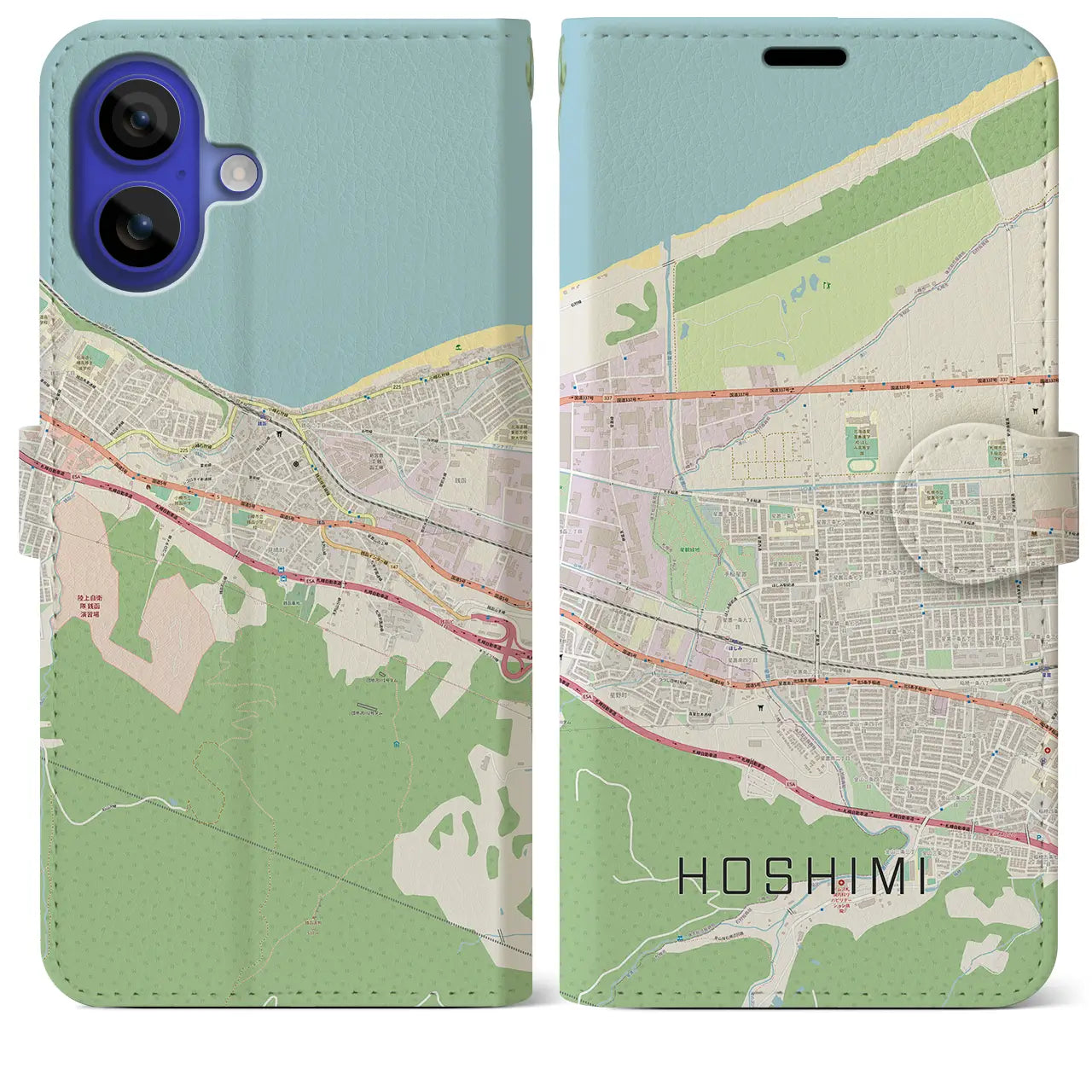 【ほしみ(北海道)】地図柄iPhoneケース(手帳タイプ)ナチュラル・iPhone 16 Pro Max 用