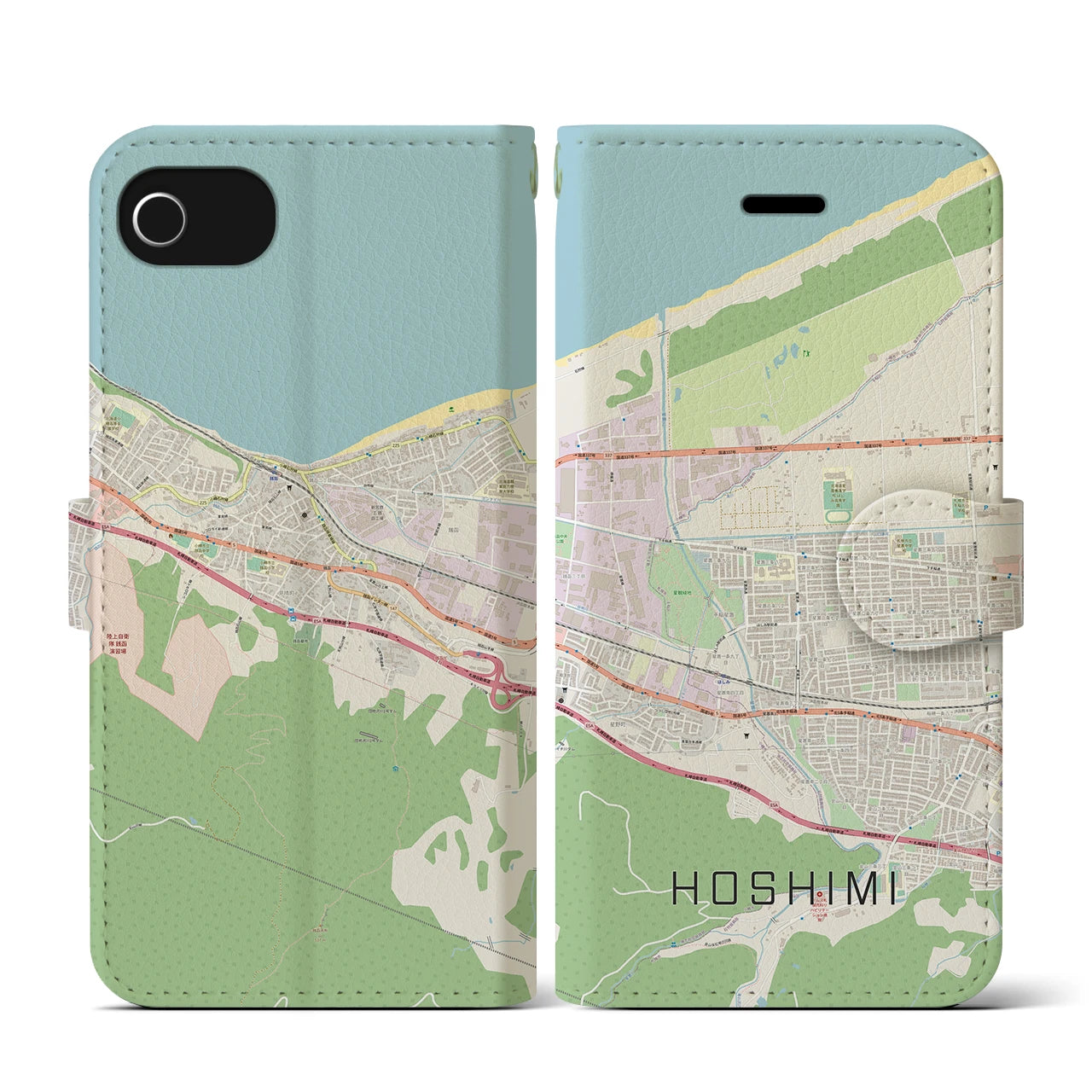 【ほしみ(北海道)】地図柄iPhoneケース(手帳タイプ)ナチュラル・iPhone SE(第3 / 第2世代) / 8 / 7 / 6s / 6 用