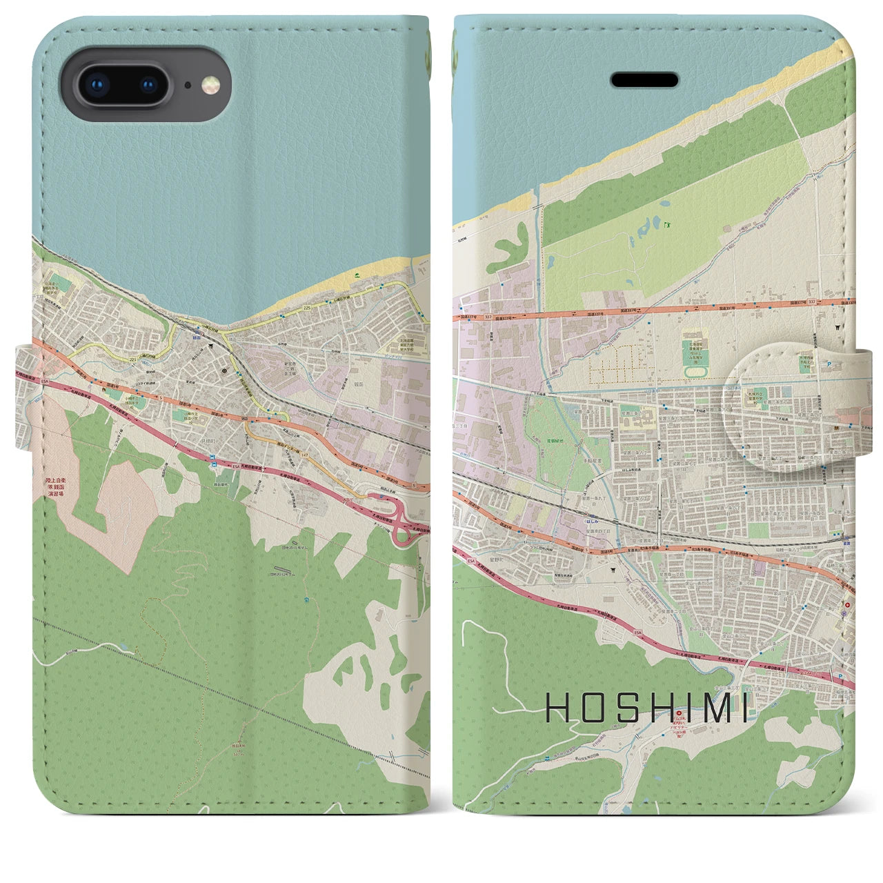 【ほしみ(北海道)】地図柄iPhoneケース(手帳タイプ)ナチュラル・iPhone 8Plus /7Plus / 6sPlus / 6Plus 用