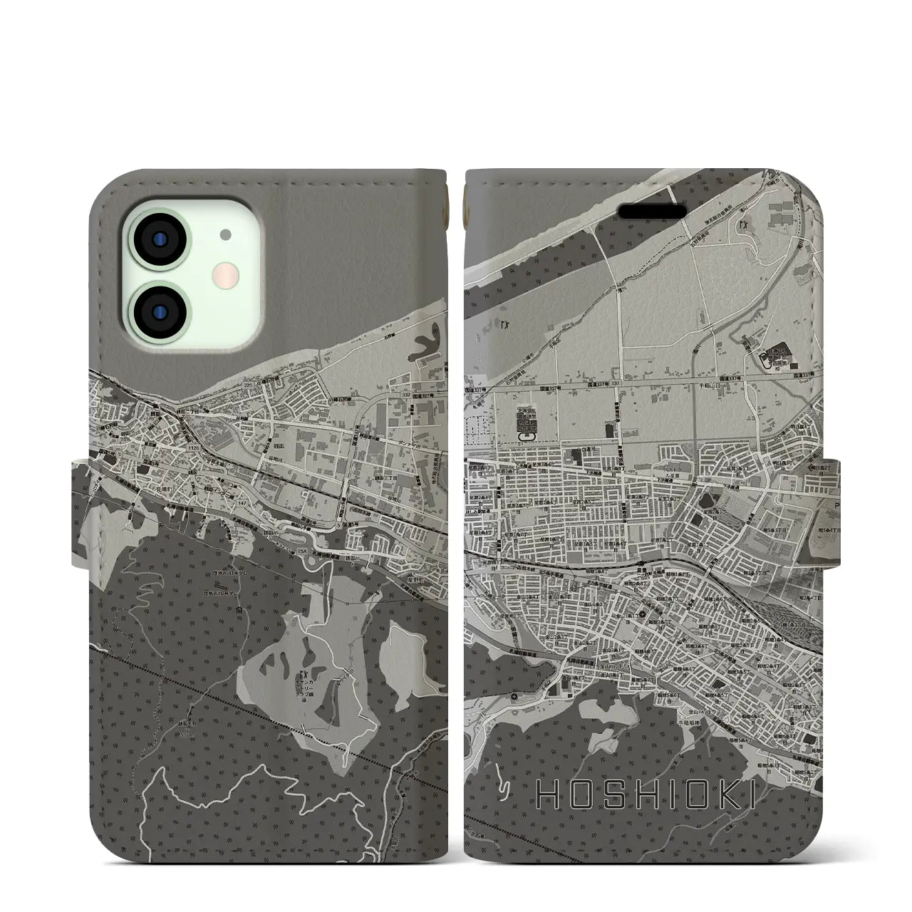 【星置(北海道)】地図柄iPhoneケース(手帳タイプ)