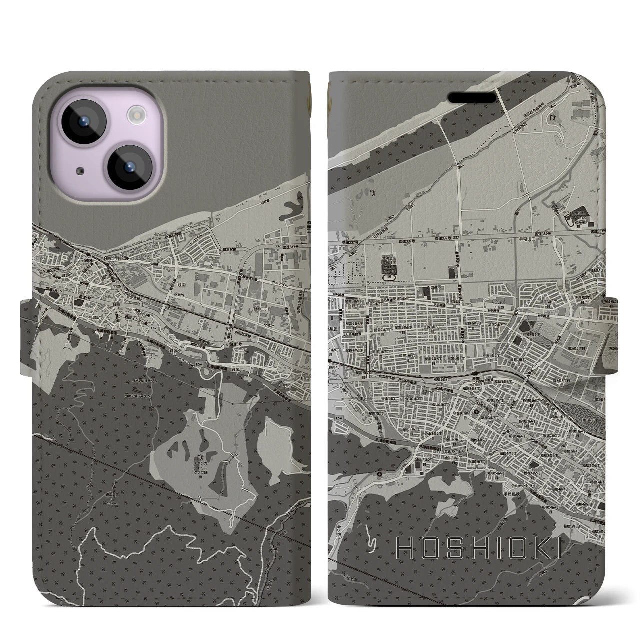 【星置(北海道)】地図柄iPhoneケース(手帳タイプ)