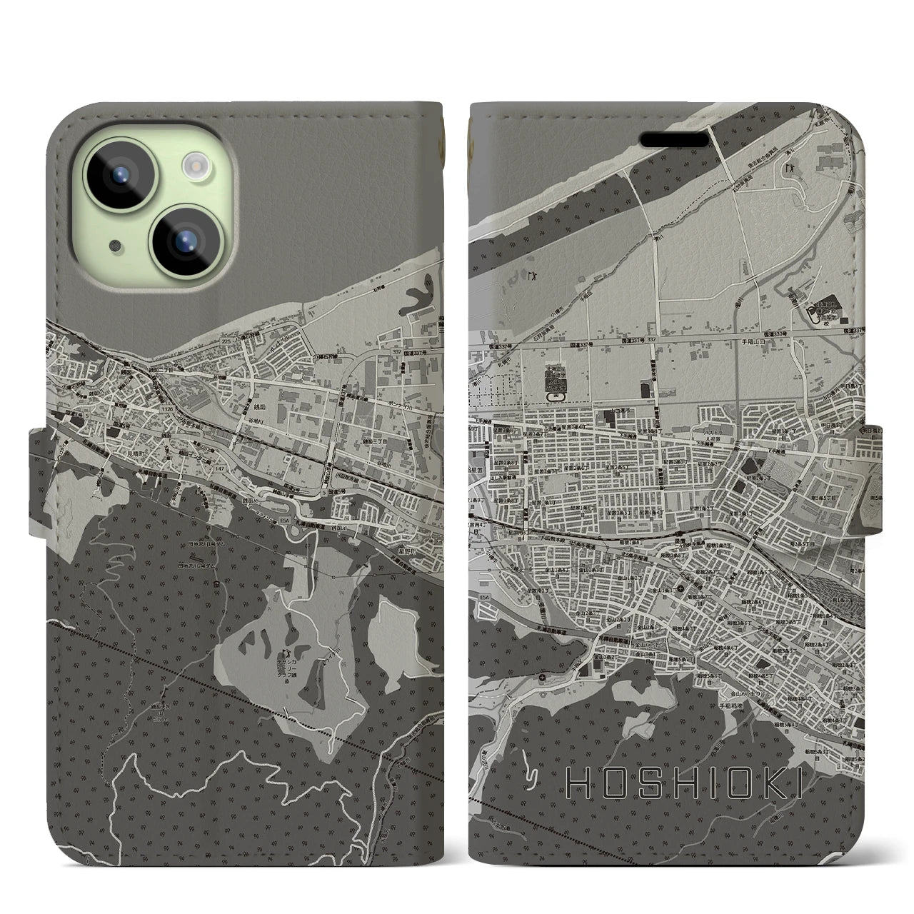 【星置(北海道)】地図柄iPhoneケース(手帳タイプ)
