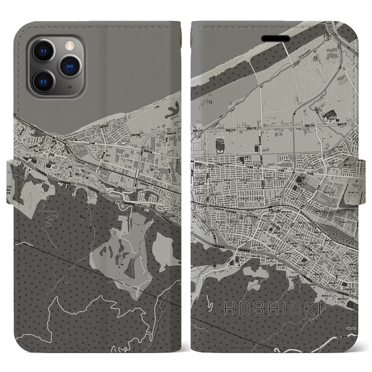 【星置(北海道)】地図柄iPhoneケース(手帳タイプ)