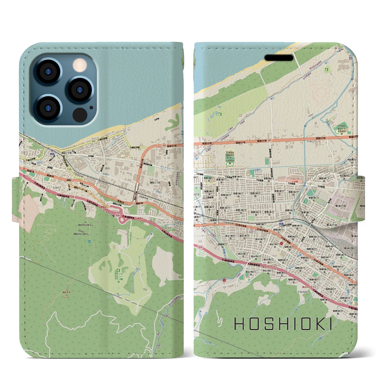 【星置(北海道)】地図柄iPhoneケース(手帳タイプ)