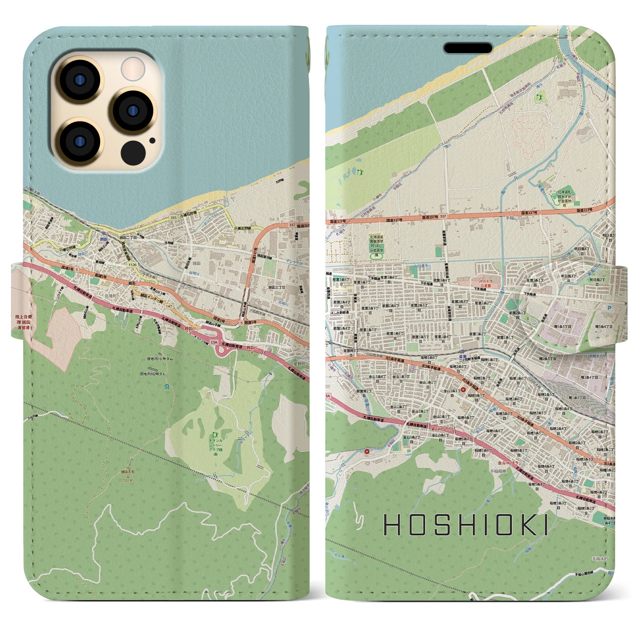 【星置(北海道)】地図柄iPhoneケース(手帳タイプ)