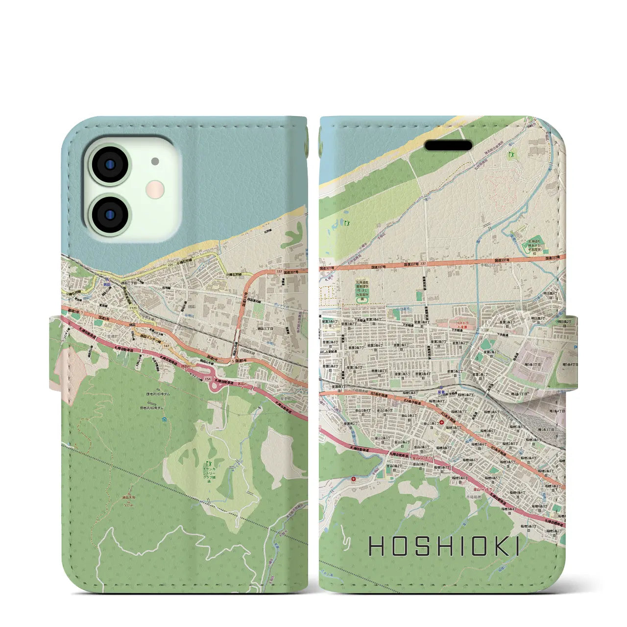 【星置(北海道)】地図柄iPhoneケース(手帳タイプ)
