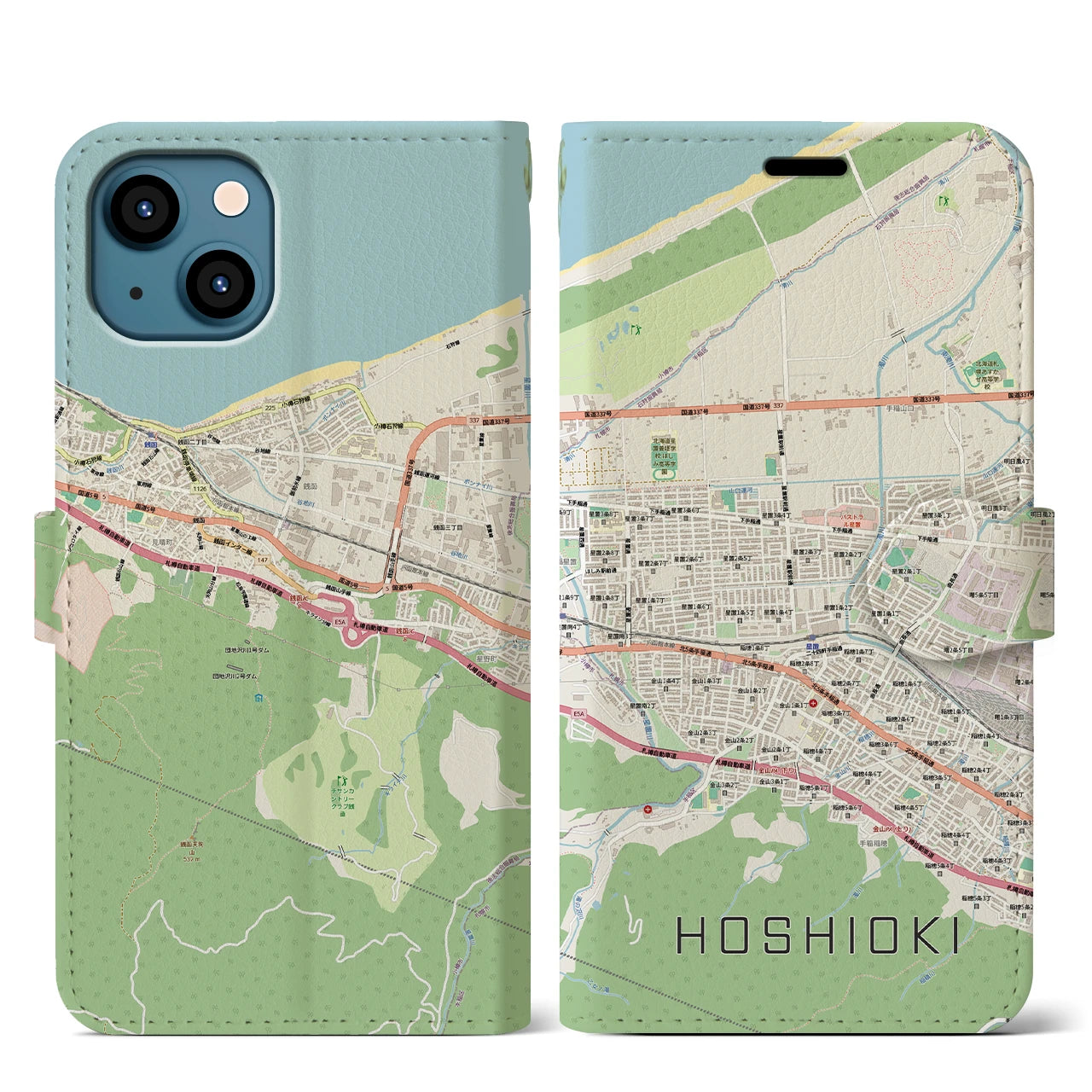 【星置(北海道)】地図柄iPhoneケース(手帳タイプ)