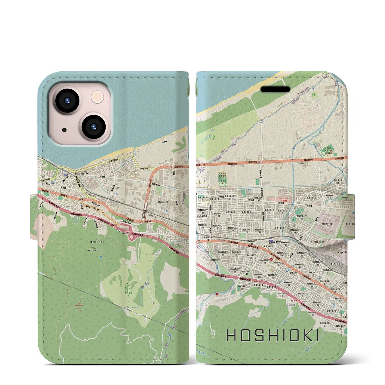 【星置(北海道)】地図柄iPhoneケース(手帳タイプ)