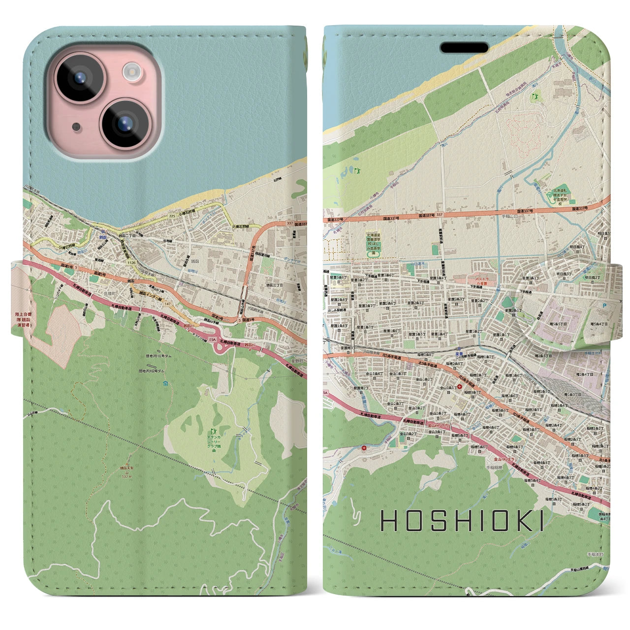 【星置(北海道)】地図柄iPhoneケース(手帳タイプ)