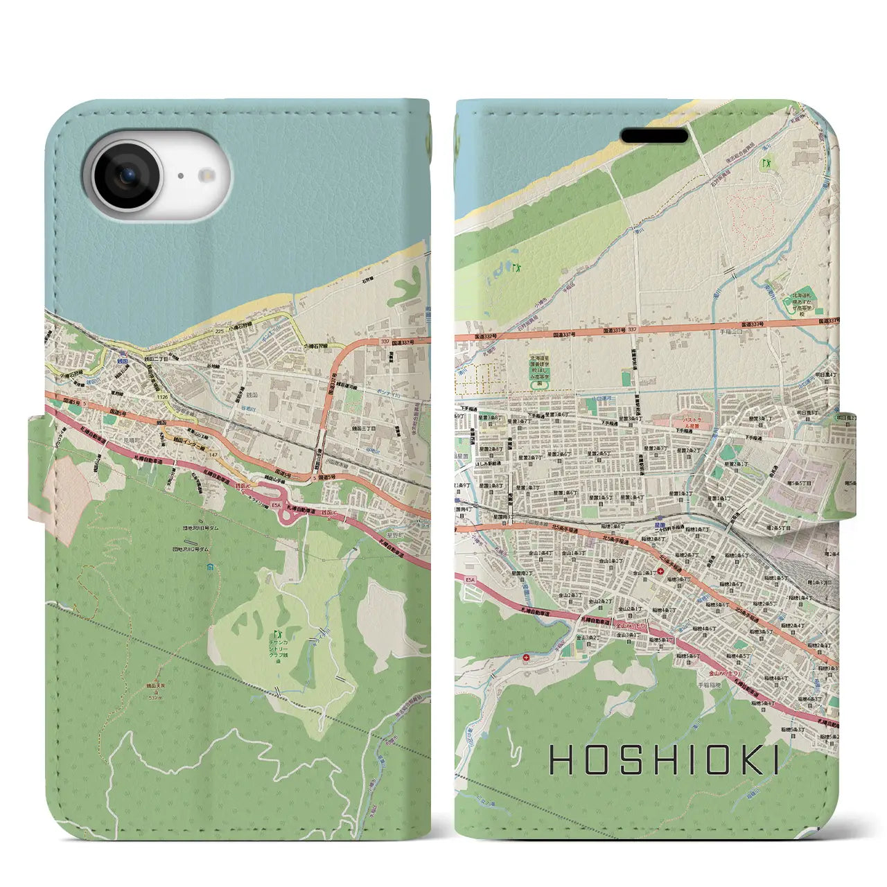 【星置(北海道)】地図柄iPhoneケース(手帳タイプ)