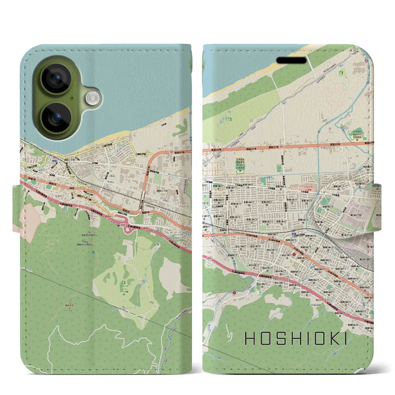 【星置(北海道)】地図柄iPhoneケース(手帳タイプ)