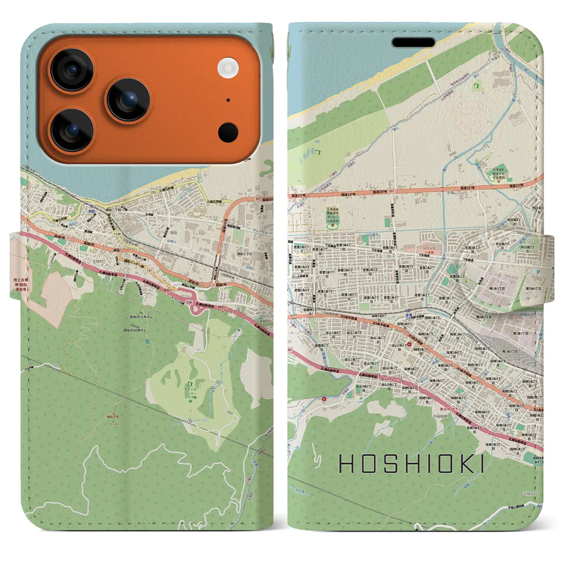 【星置(北海道)】地図柄iPhoneケース(手帳タイプ)モノトーン・iPhone 17 Pro Max 用