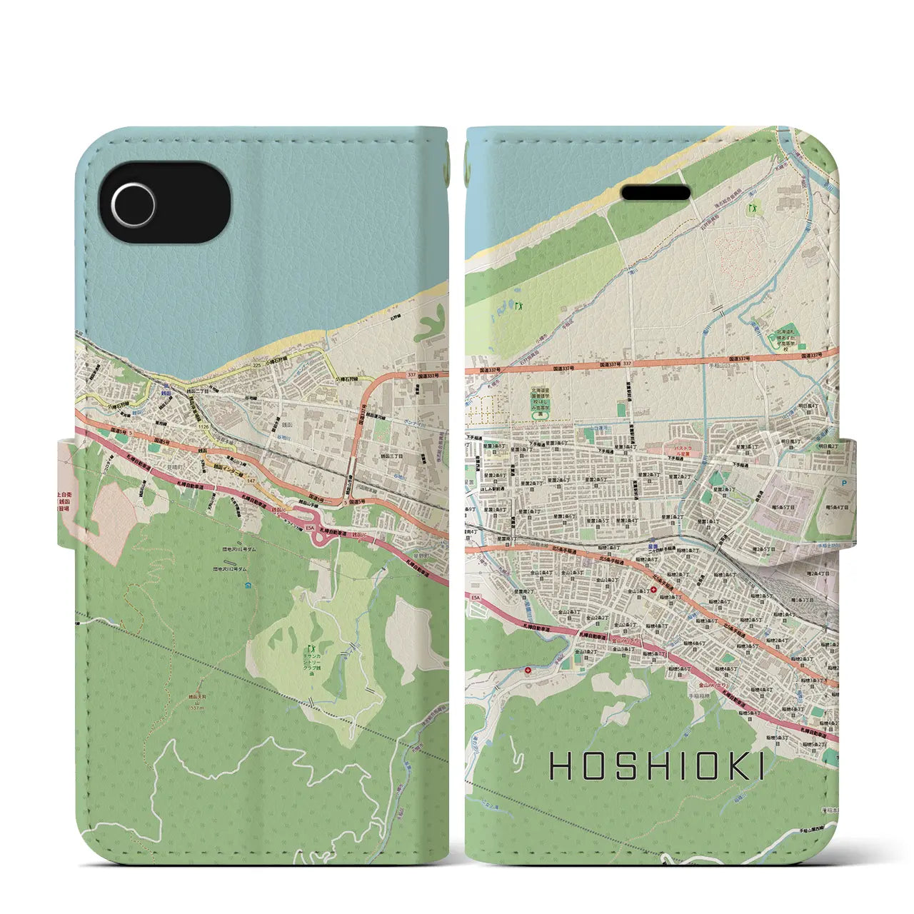 【星置(北海道)】地図柄iPhoneケース(手帳タイプ)