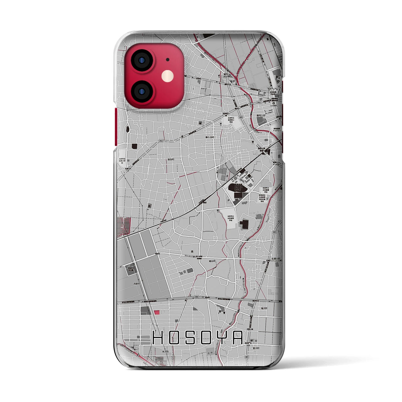【細谷(群馬県)】地図柄iPhoneケース(クリアタイプ)モノトーン・iPhone 11 用