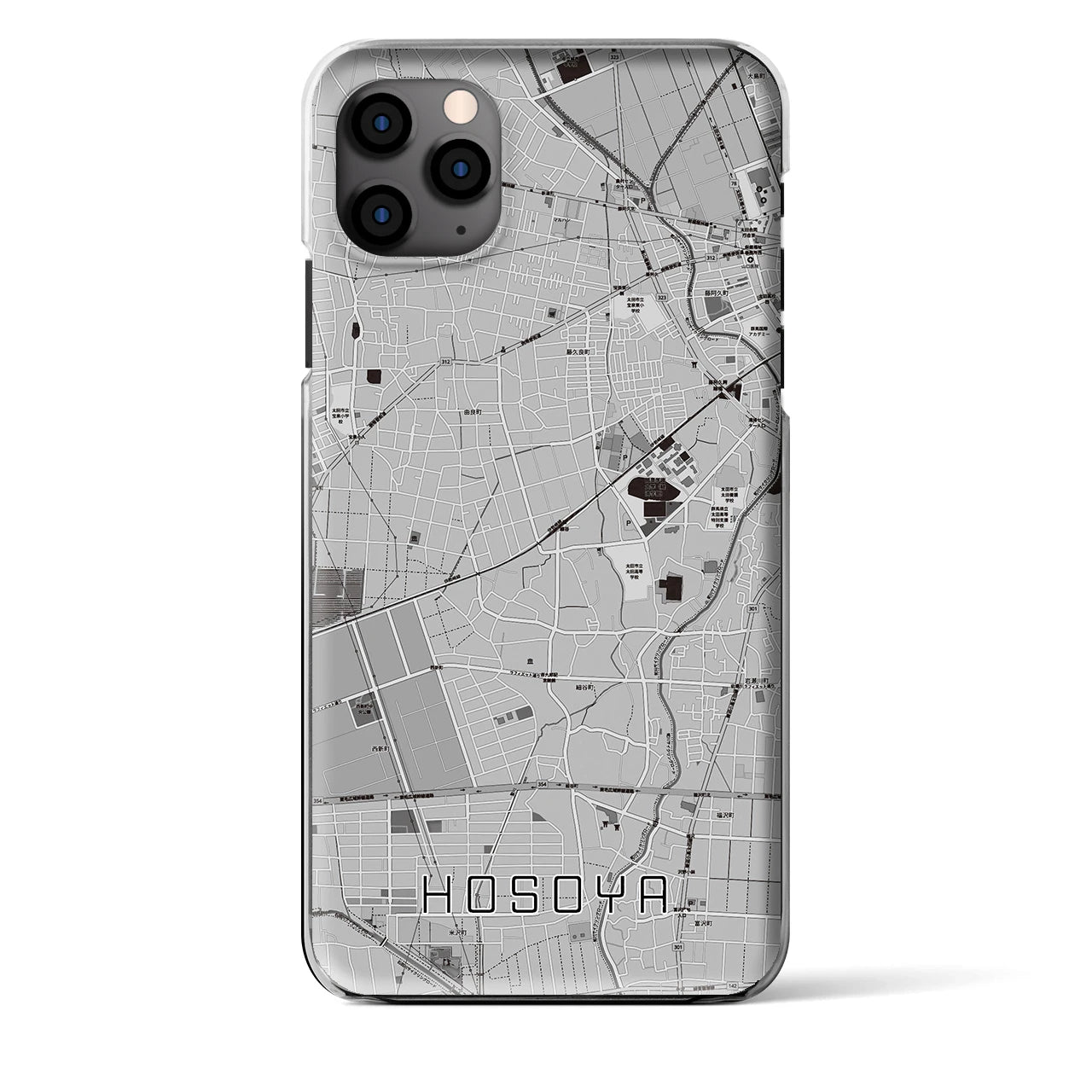 【細谷(群馬県)】地図柄iPhoneケース(クリアタイプ)モノトーン・iPhone 11 Pro Max 用