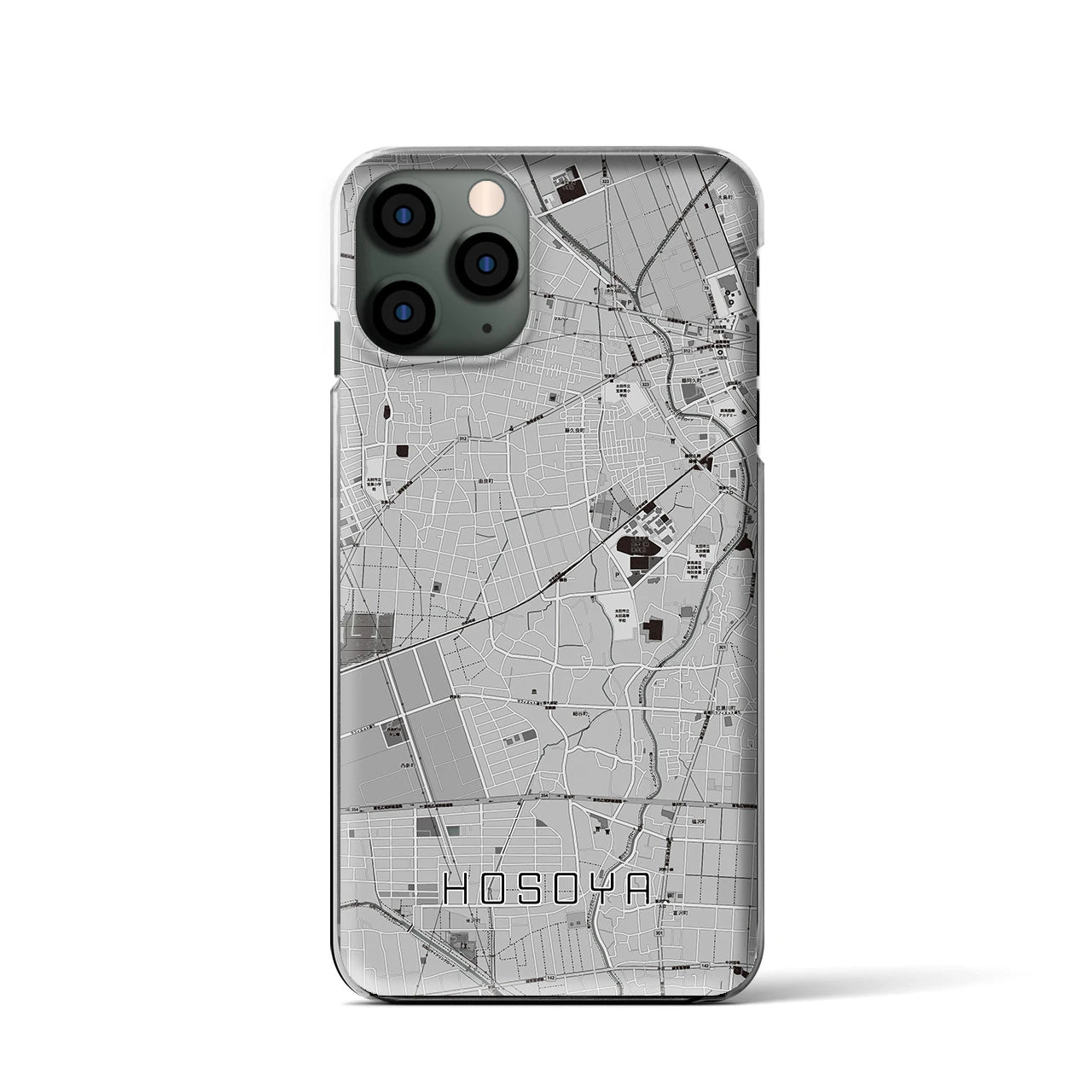 【細谷(群馬県)】地図柄iPhoneケース(クリアタイプ)モノトーン・iPhone 11 Pro 用
