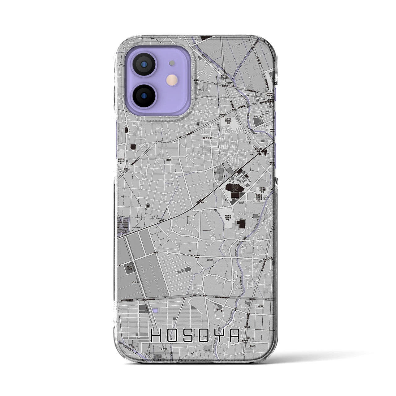 【細谷(群馬県)】地図柄iPhoneケース(クリアタイプ)モノトーン・iPhone 12 / 12 Pro 用