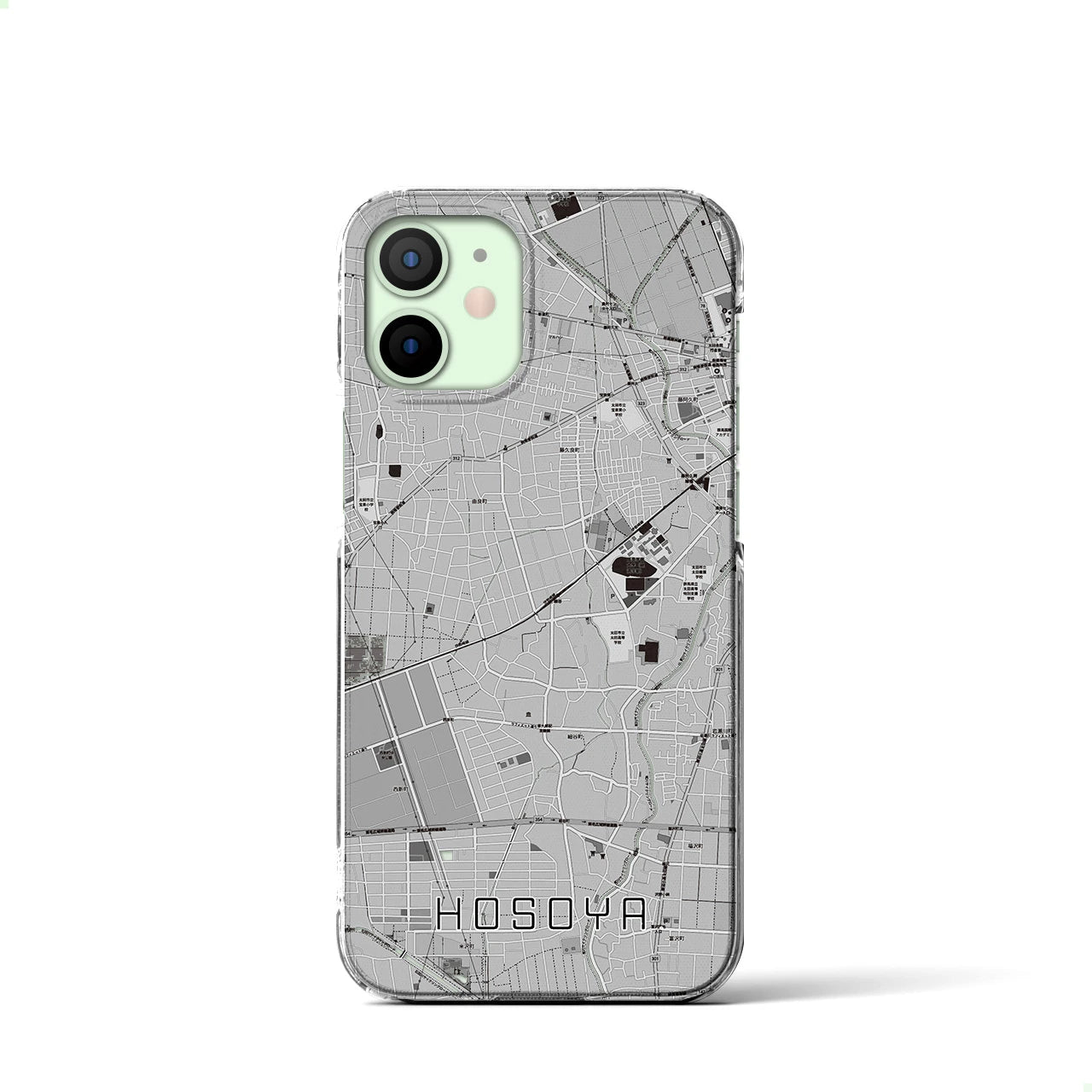 【細谷(群馬県)】地図柄iPhoneケース(クリアタイプ)モノトーン・iPhone 12 mini 用