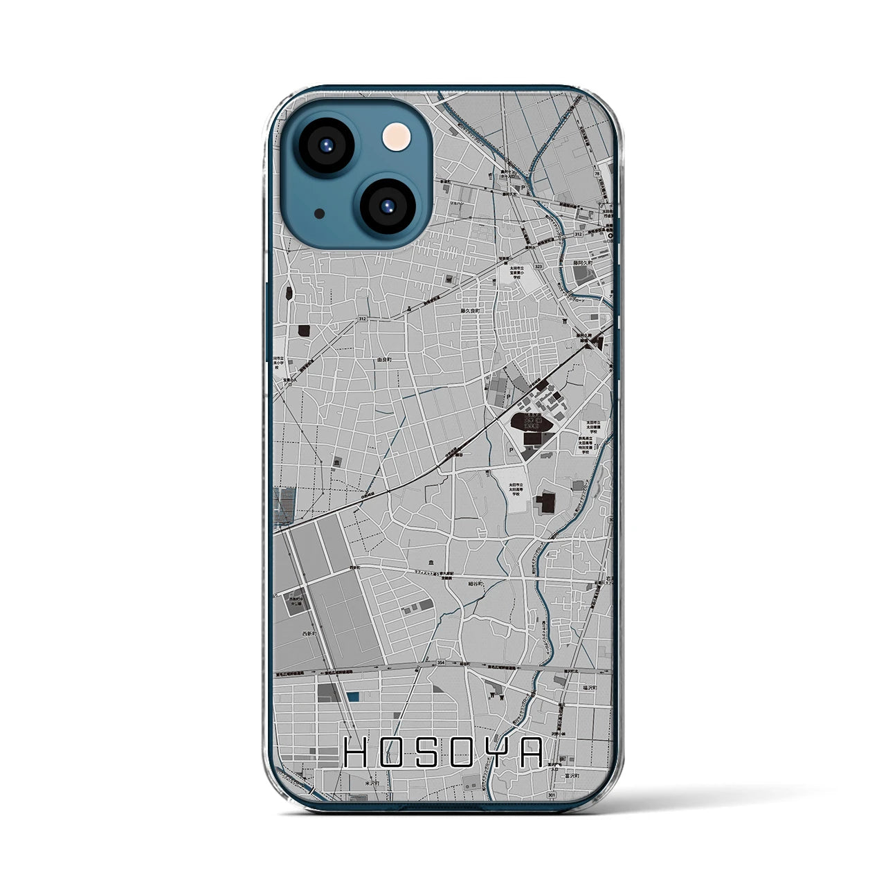 【細谷(群馬県)】地図柄iPhoneケース(クリアタイプ)モノトーン・iPhone 13 用