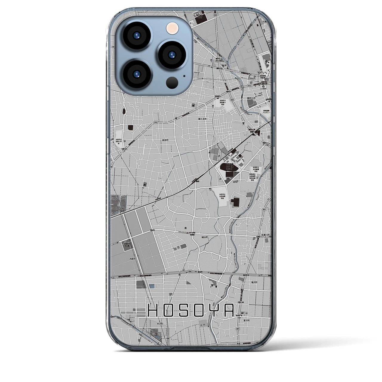 【細谷(群馬県)】地図柄iPhoneケース(クリアタイプ)モノトーン・iPhone 13 Pro Max 用