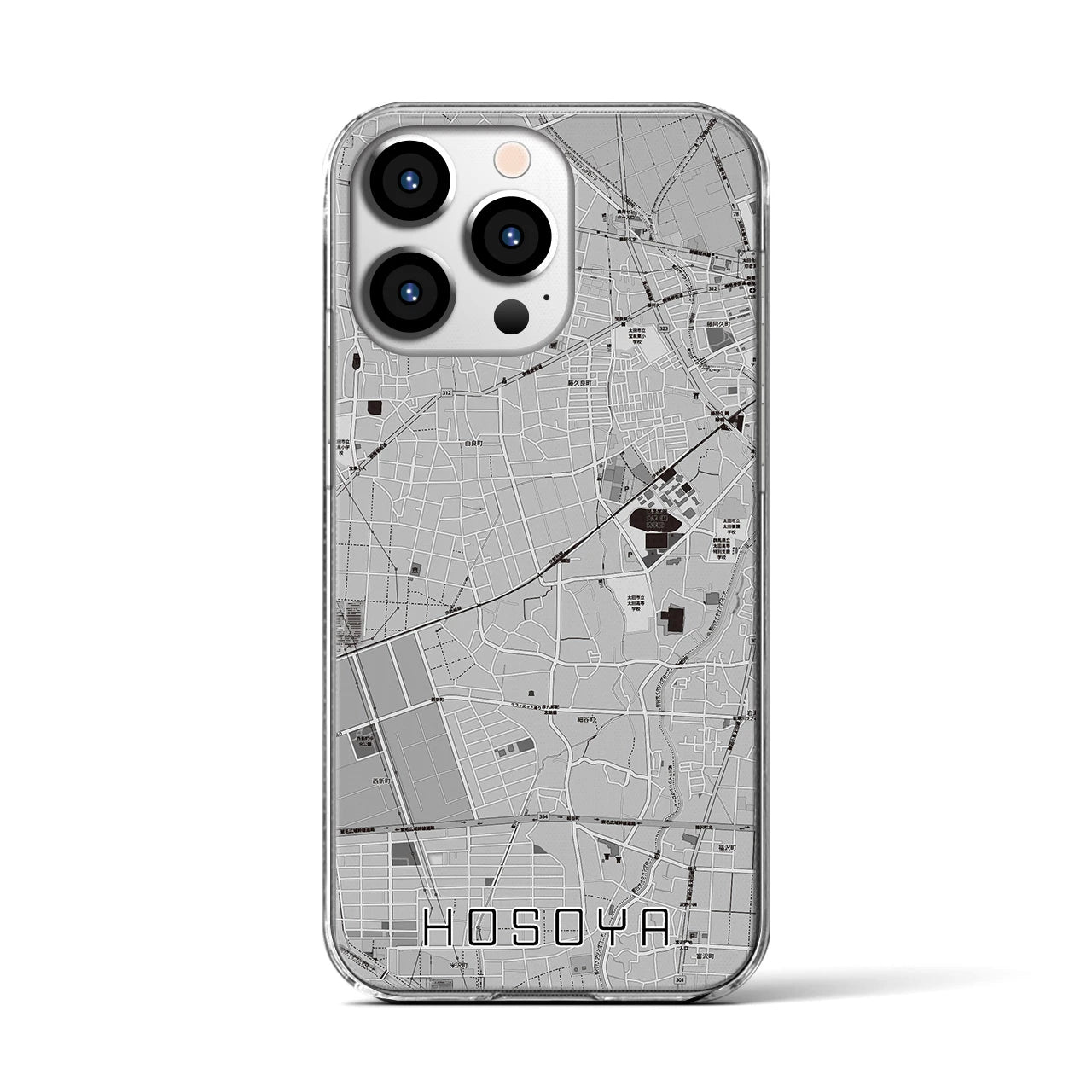 【細谷(群馬県)】地図柄iPhoneケース(クリアタイプ)モノトーン・iPhone 13 Pro 用