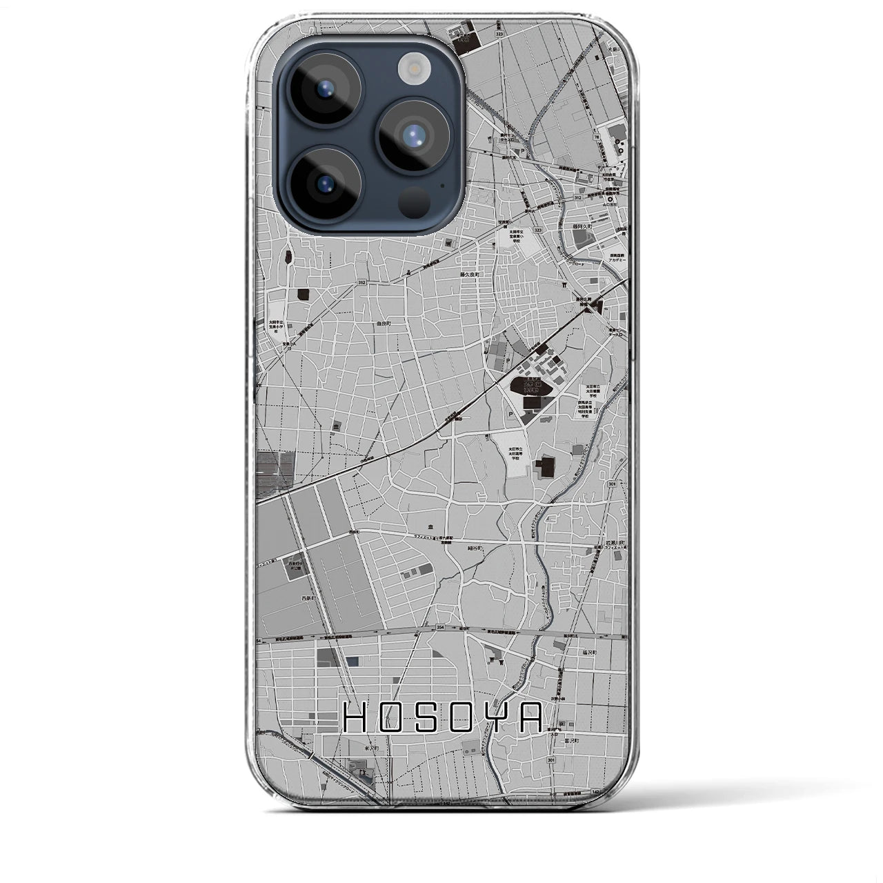 【細谷(群馬県)】地図柄iPhoneケース(クリアタイプ)モノトーン・iPhone 15 Pro Max 用