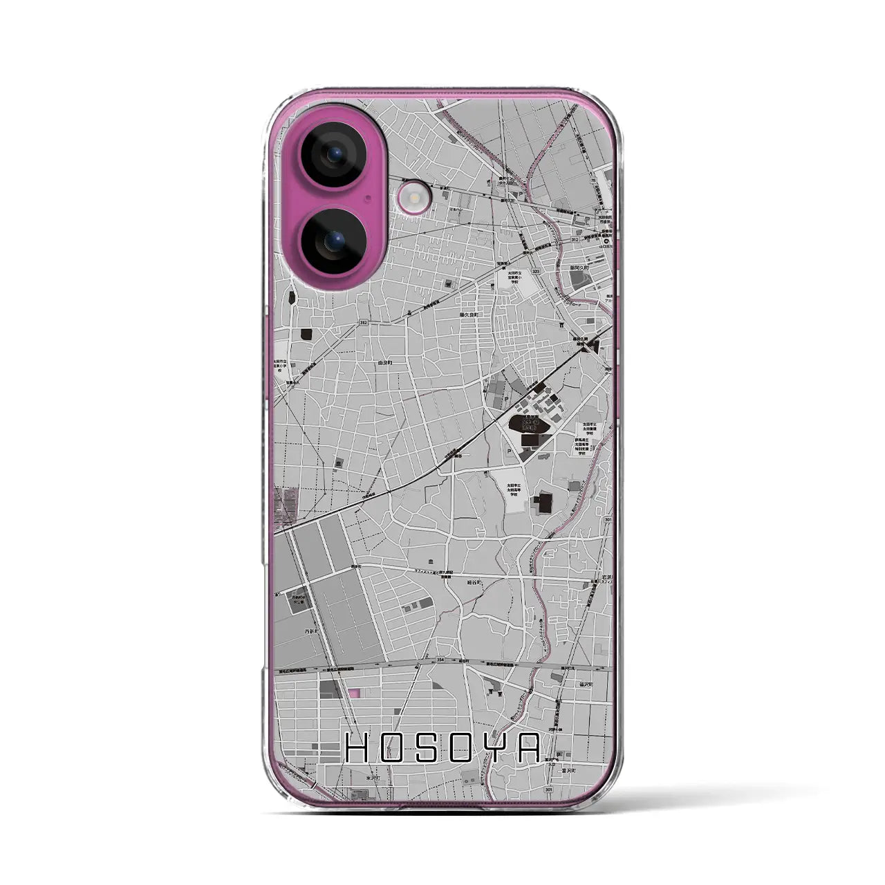 【細谷(群馬県)】地図柄iPhoneケース(クリアタイプ)モノトーン・iPhone 16 Pro 用