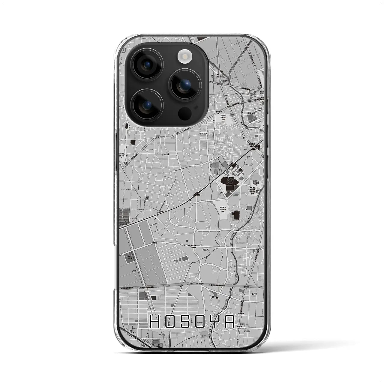 【細谷(群馬県)】地図柄iPhoneケース(クリアタイプ)モノトーン・iPhone 16 用