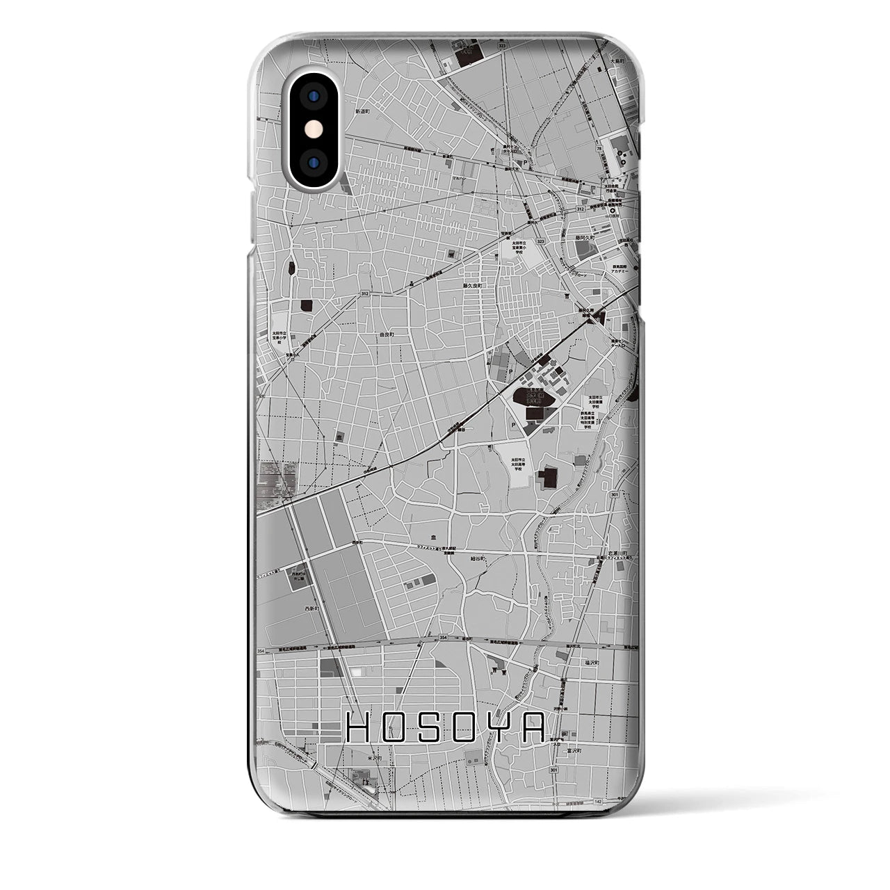 【細谷(群馬県)】地図柄iPhoneケース(クリアタイプ)モノトーン・iPhone XS Max 用