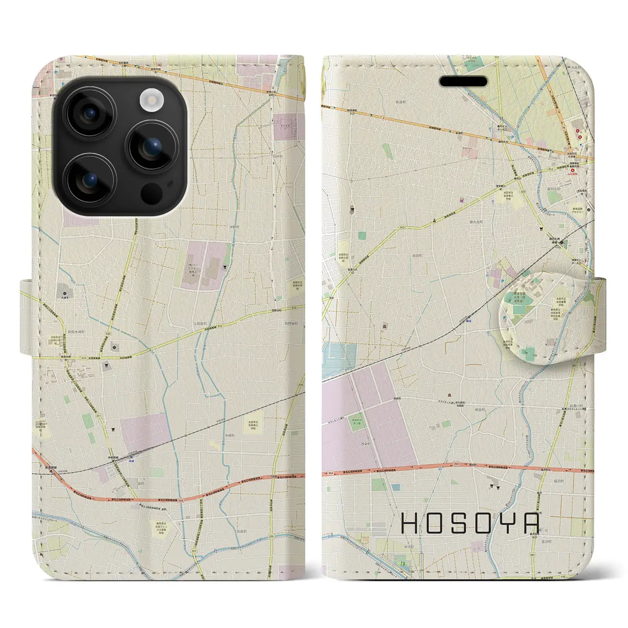 【細谷(群馬県)】地図柄iPhoneケース(手帳タイプ)ナチュラル・iPhone 16 用