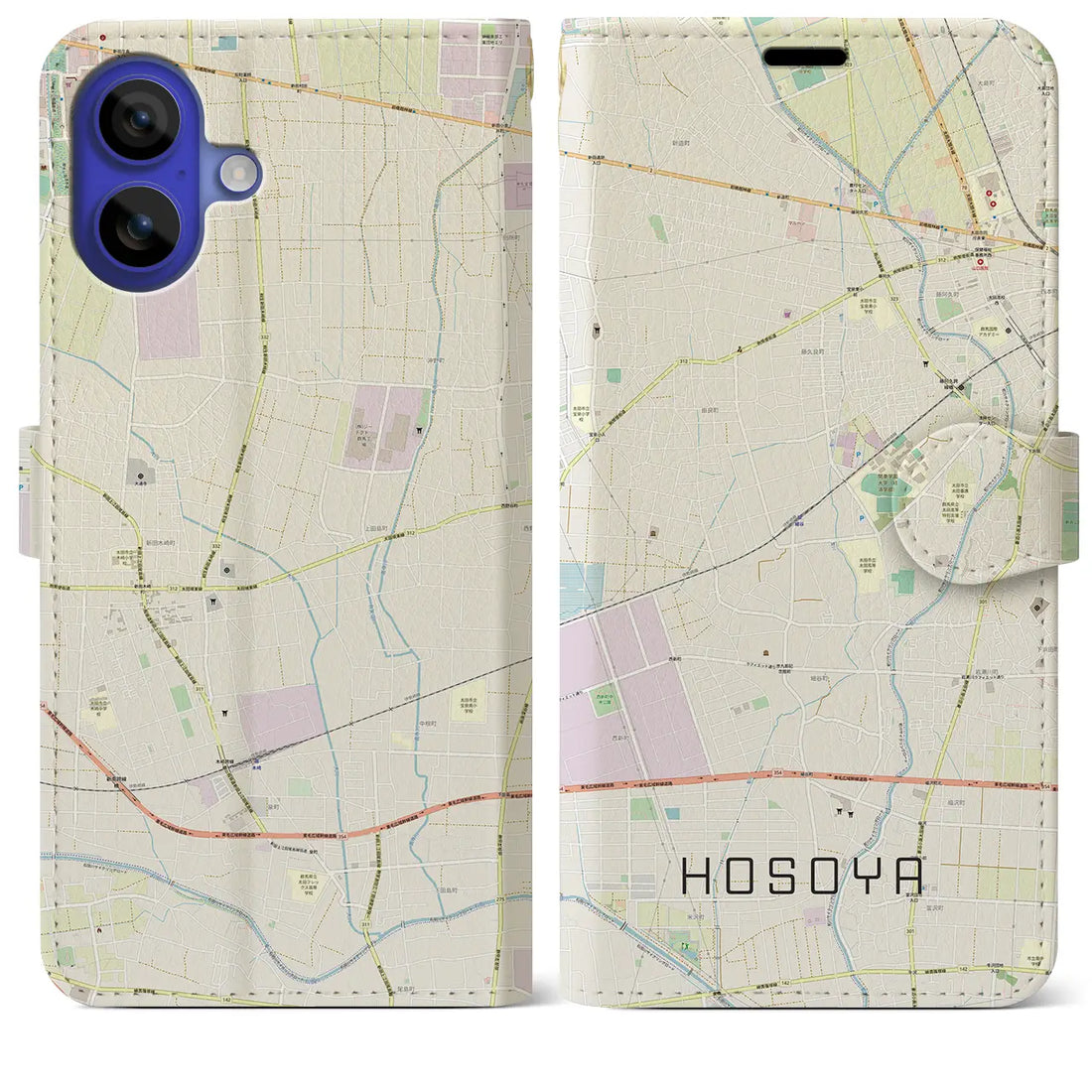 【細谷(群馬県)】地図柄iPhoneケース(手帳タイプ)ナチュラル・iPhone 16 Pro Max 用