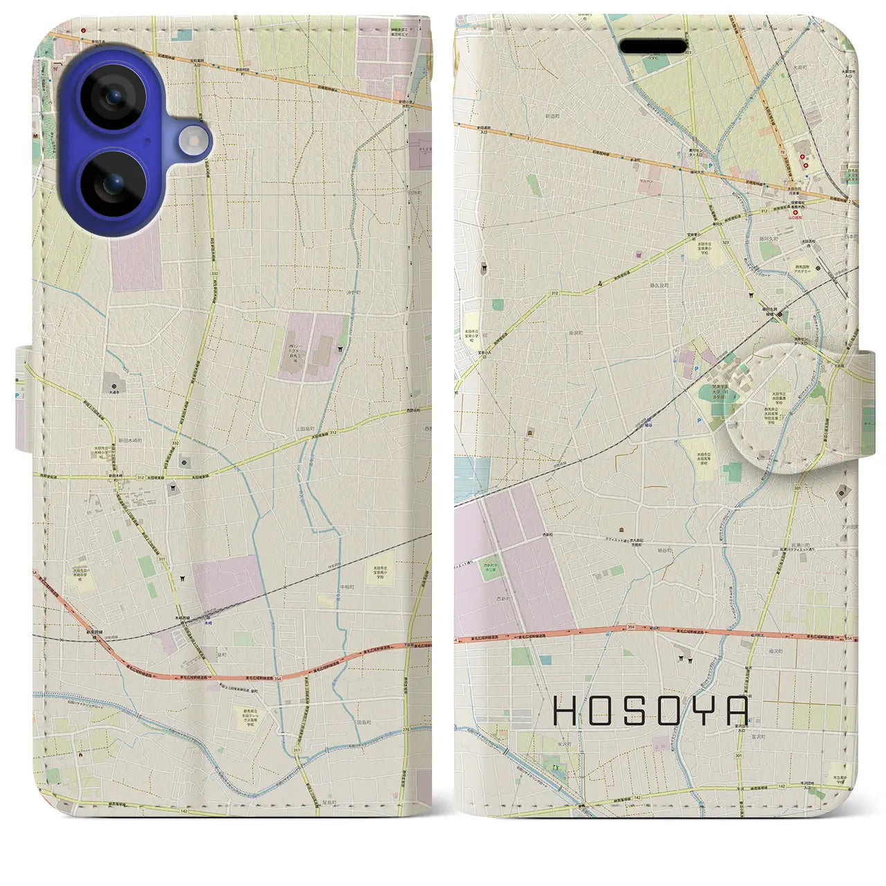 【細谷(群馬県)】地図柄iPhoneケース(手帳タイプ)