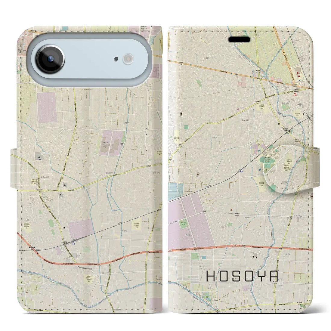 【細谷(群馬県)】地図柄iPhoneケース(手帳タイプ)ナチュラル・iPhone 17 Pro Max 用