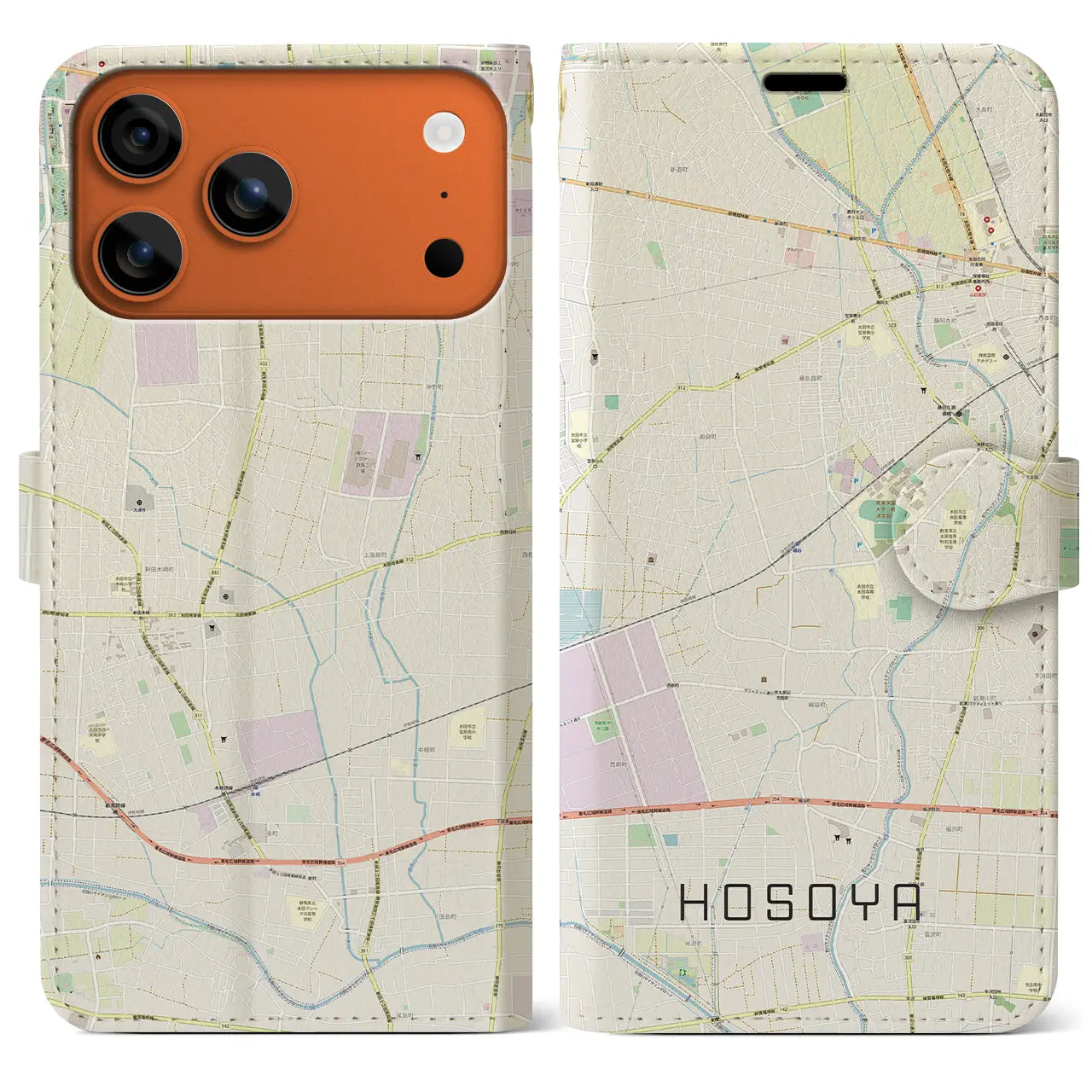 【細谷(群馬県)】地図柄iPhoneケース(手帳タイプ)