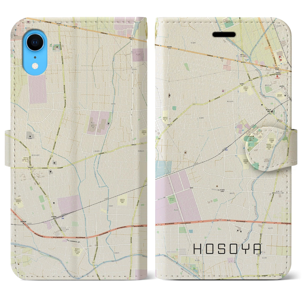 【細谷(群馬県)】地図柄iPhoneケース(手帳タイプ)ナチュラル・iPhone XR 用