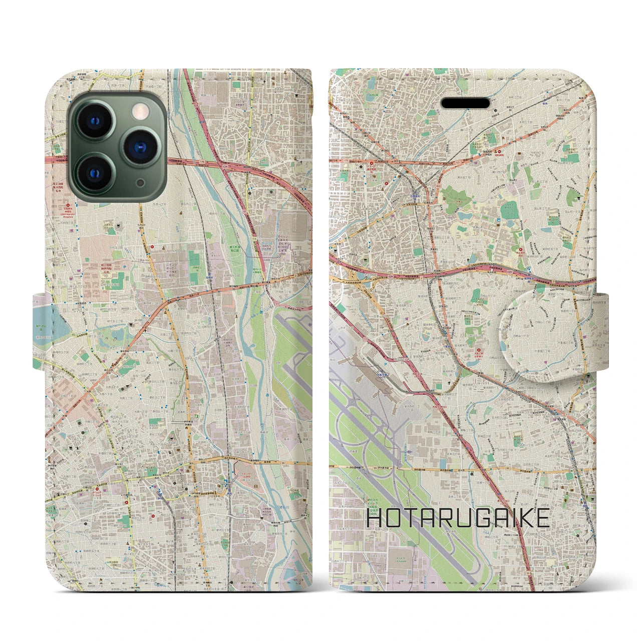 【蛍池(大阪府)】地図柄iPhoneケース(手帳タイプ)ナチュラル・iPhone 11 Pro 用