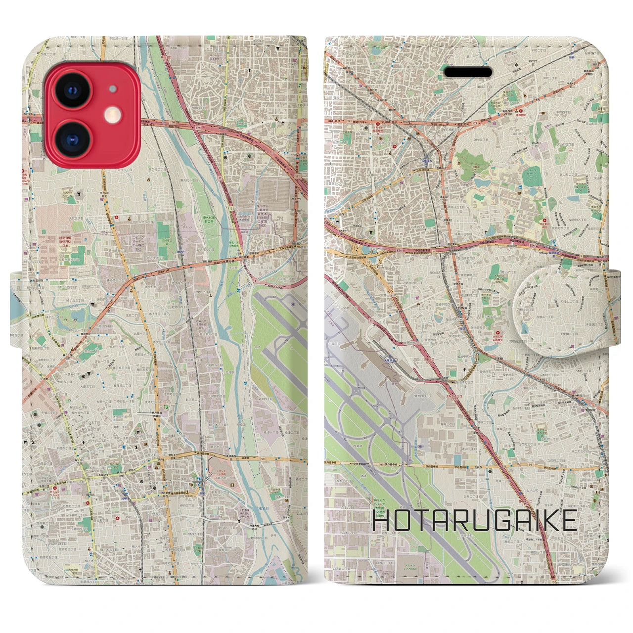 【蛍池(大阪府)】地図柄iPhoneケース(手帳タイプ)ナチュラル・iPhone 11 用